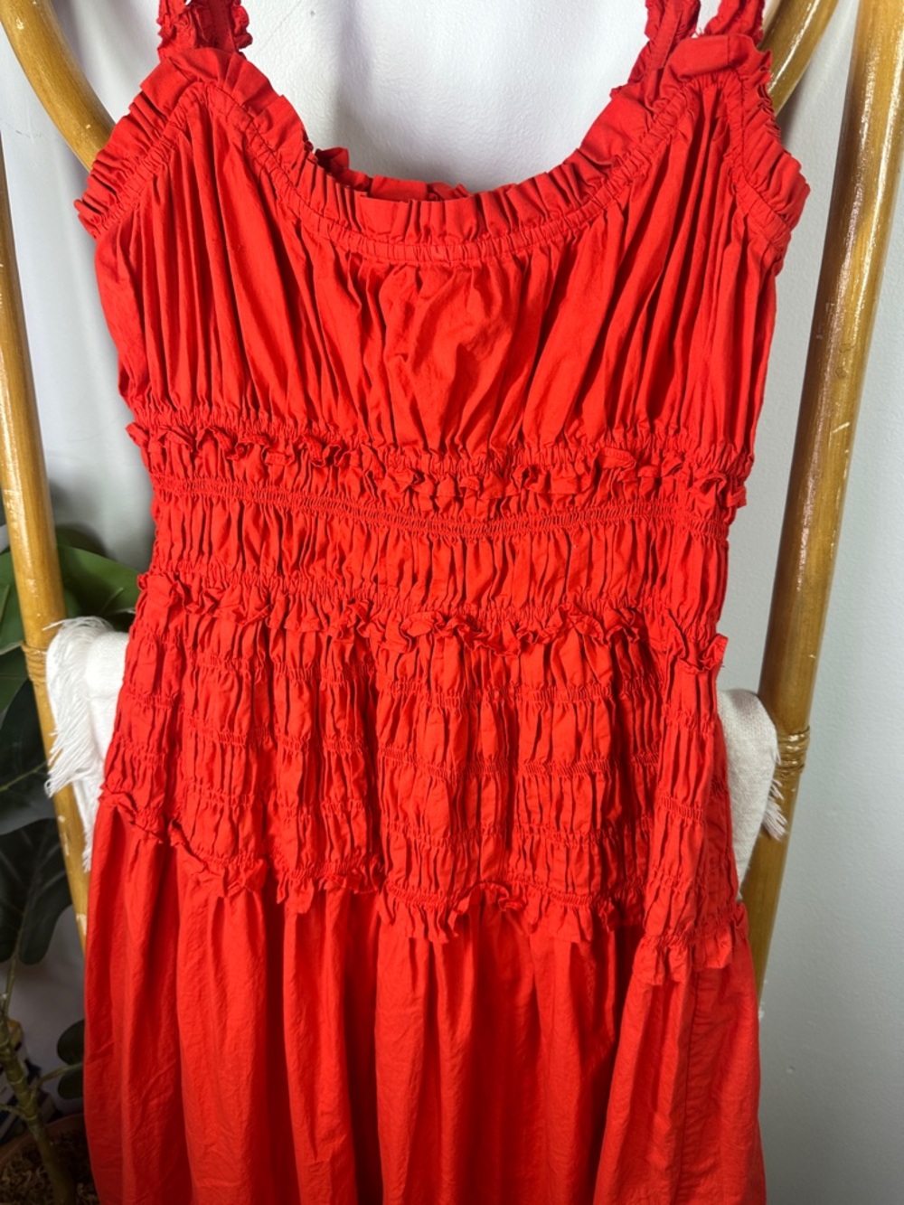 Doen Marianne Dress Red Orange Ruche Dress sz M *AS IS* - Picture 9 of 15
